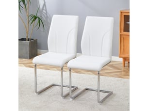 Lot de 2 chaises de salle à manger - avec assise rembourrée et dossier confortable - en pu et métal - blanc argenté