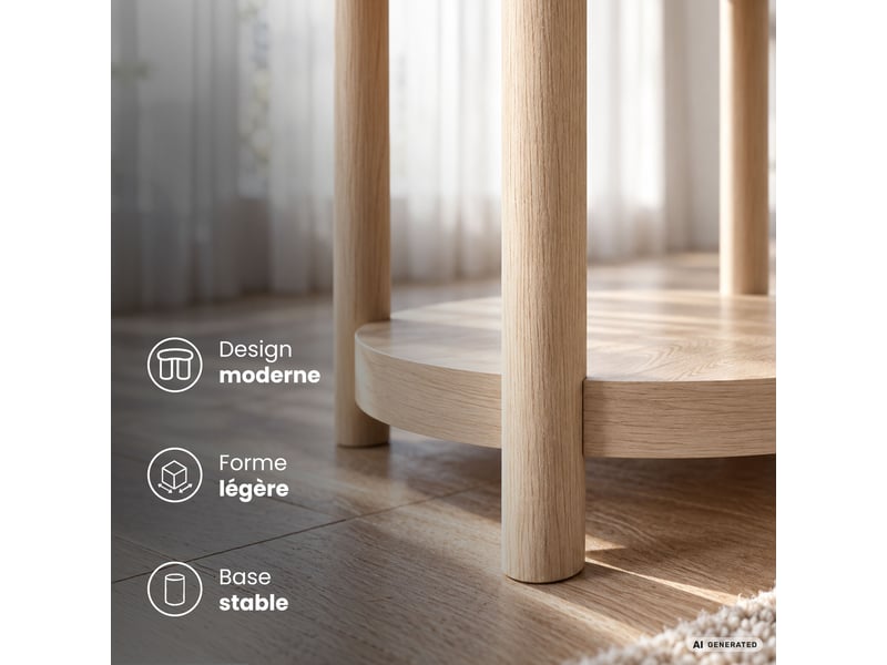  Table basse terra coloris bois naturel 44,5 cm ronde avec étagère 44,5x44,5x48 cm TERRA - Conforama E