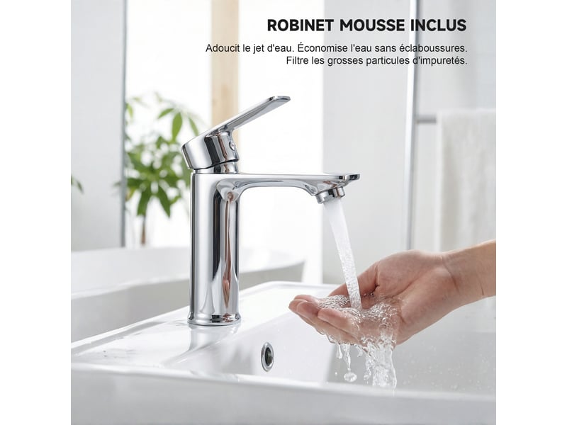  Mitigeur lavabo - robinet de salle de bain chromé platine, cartouche céramique et mousseur économique - chromé brilliant  - Conforama D