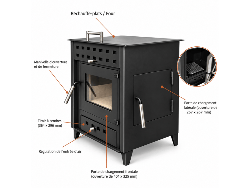  Poêle à bois avec four hugo 9 kw - noir  - Conforama B