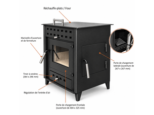 Poêle à bois avec four hugo 9 kw - noir