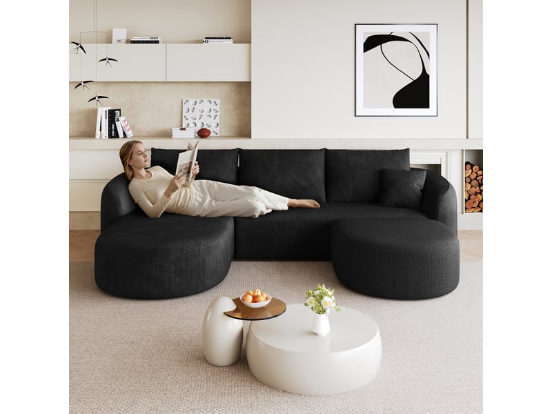 Canapé d'angle, canapé modulable – sans montage, noir, 266 cm, forme u - Conforama C