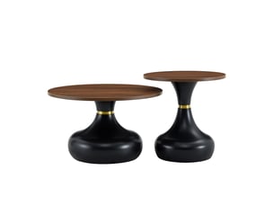 Lot de 2 tables basses rondes 70x42+50x51 cm, appoint canapé, design empilable, pour le salon, métal, noyer et noir