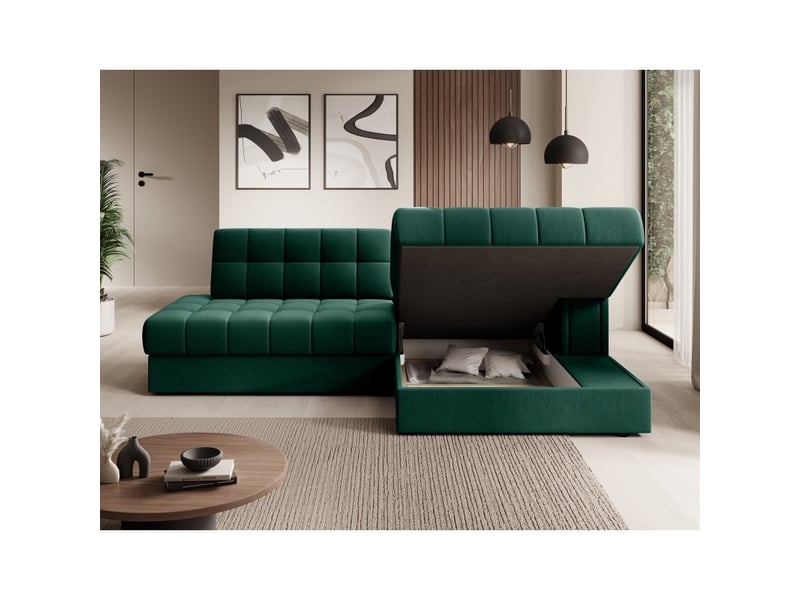  Canapé d'angle convertible cubito vert 240 cm avec coffre et couchage  - Conforama D