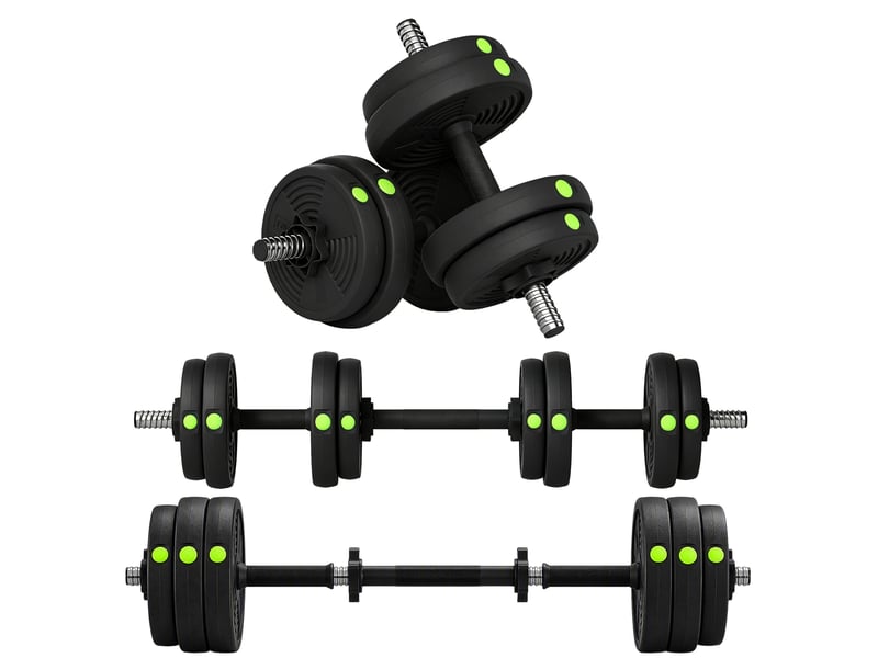 Ensemble d'haltères réglables 4 en 1 de 15 kg avec barres de connexion et poignées antidérapantes pour salle de sport à domicile - noir - Conforama A