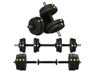 Ensemble d'haltères réglables 4 en 1 de 15 kg avec barres de connexion et poignées antidérapantes pour salle de sport à domicile - noir
