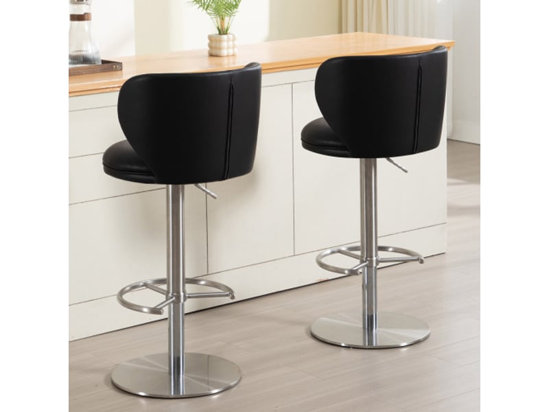  Tabouret de bar pivotant avec dossier, tabouret noir en cuir, pied en métal  - Conforama E