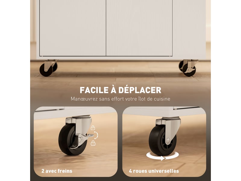 Îlot central cuisine mobile desserte cuisine avec tiroir étagère réglable placard à deux portes blanc 82 x 38 x 86,5 cm - Conforama R