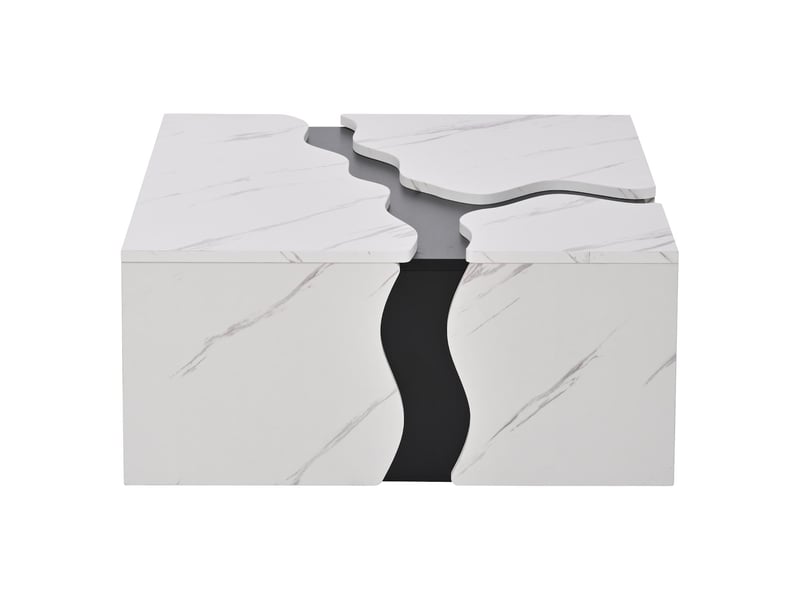  Table basse avec tiroir en panneau de particules blanc effet marbre 70x70x31 cm - pangivo  - Conforama A