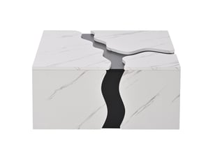 Table basse avec tiroir en panneau de particules blanc effet marbre 70x70x31 cm - pangivo