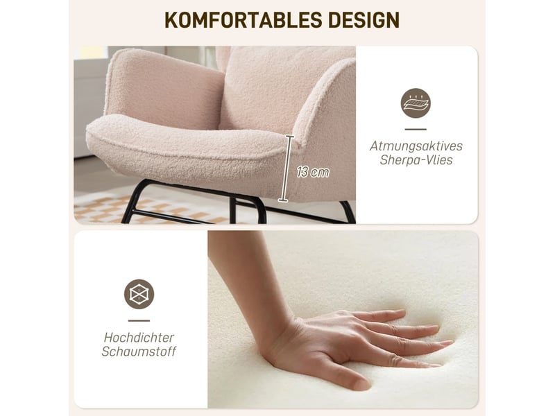  Fauteuil à bascule avec repose-pieds, dossier haut ergonomique et coussin lombaire en polyester beige  - Conforama E