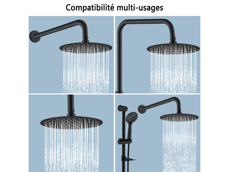 Douche de tête ronde aica, 8 pouces, universel filetage 12, noir - Conforama E