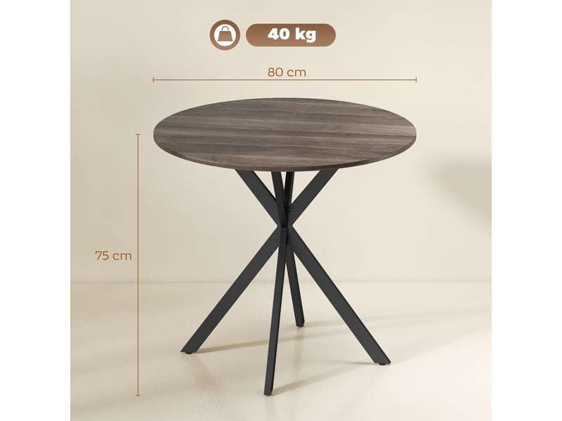  Table à manger ronde 2 personnes en panneau de particules et acier marron ø 80 x 75 cm  - Conforama C