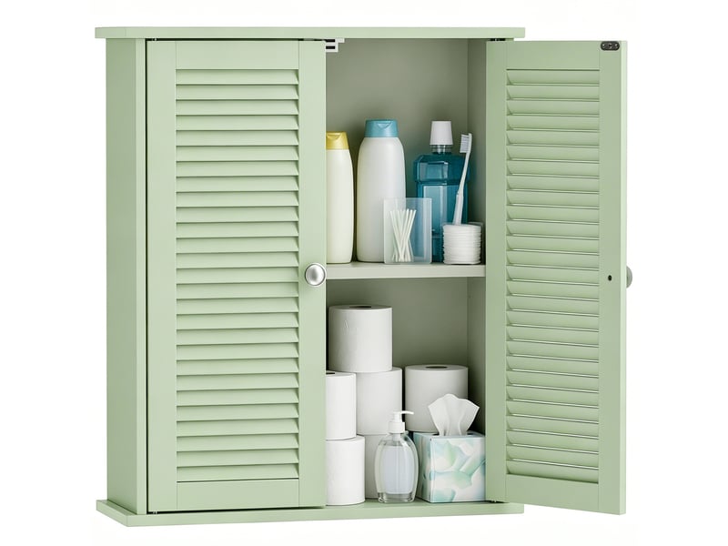  Armoire murale salle de bain verte, 2 portes persiennes et étagère réglable  - Conforama A