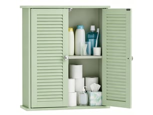 Armoire murale salle de bain verte, 2 portes persiennes et étagère réglable