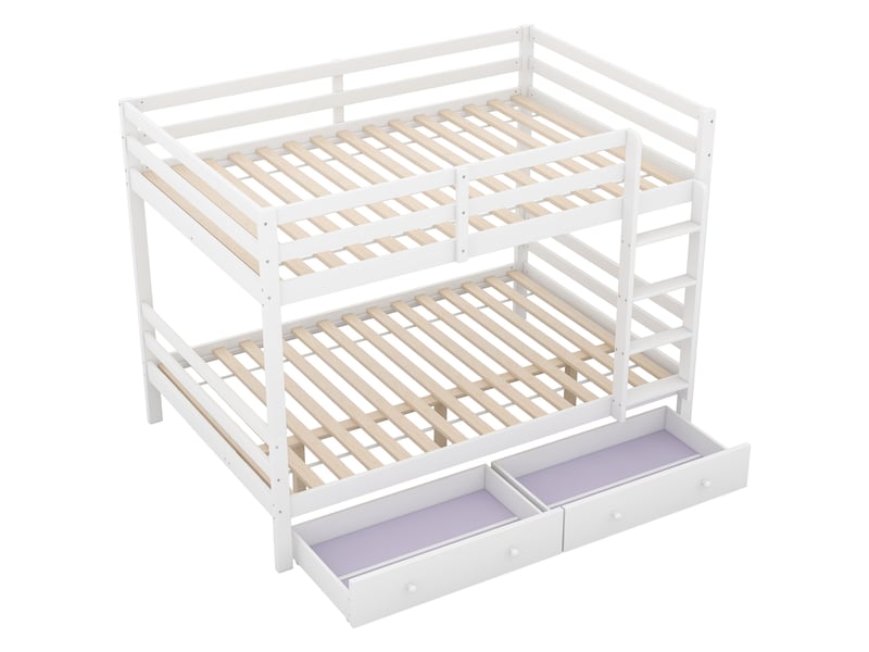 Lit superposé 140x200 cm 2 couchages avec 2 tiroirs, pin, blanc, matelas non inclus - Conforama D