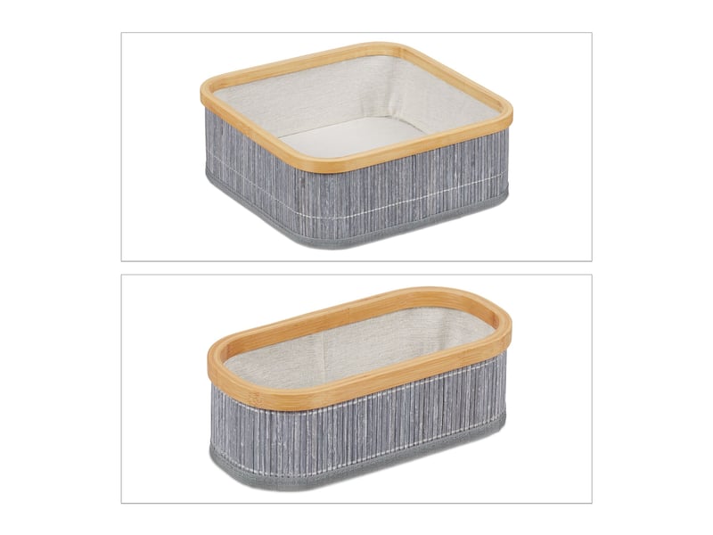  Lot de 3 paniers de rangement empilables salle de bain design décoratif 35 x 25 x 25 cm en bambou gris 13_0011702  - Conforama E