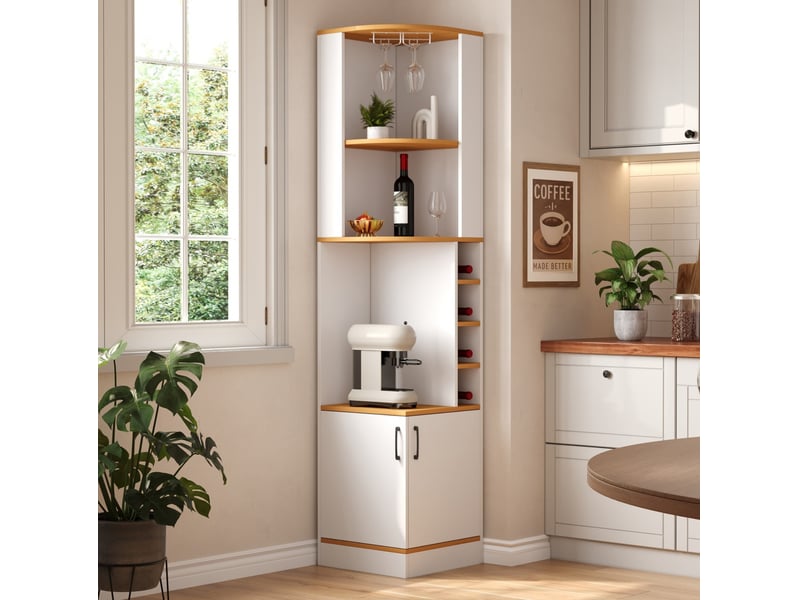  Armoire d'angle 40x40x182 cm avec range-bouteilles et porte-verres blanc  - Conforama D