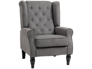 Fauteuil 74 x 86 x 102 cm fonction relax dossier oreilles capitonnage pieds en bois revêtement polyester gris foncé
