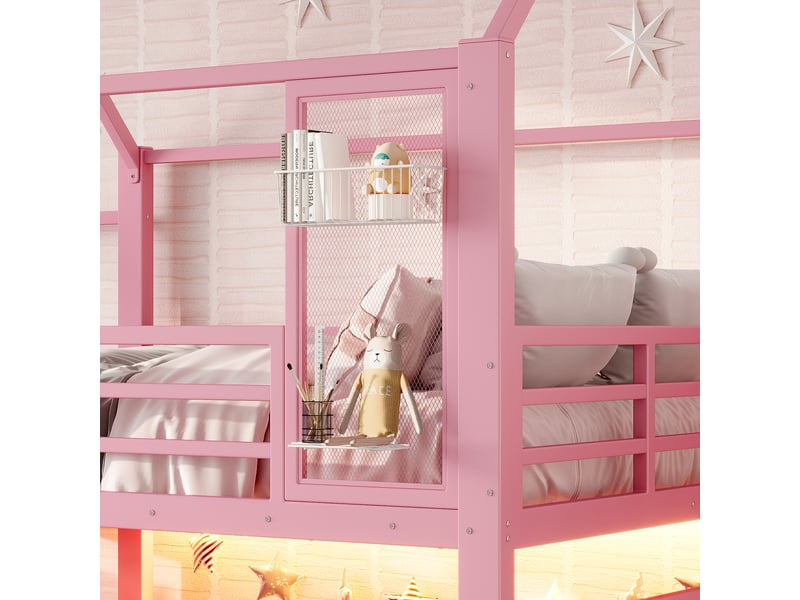 Lit mezzanine enfant 140 x 200 cm rose avec toboggan, escalier, rangements et éclairage led bluetooth - Conforama W