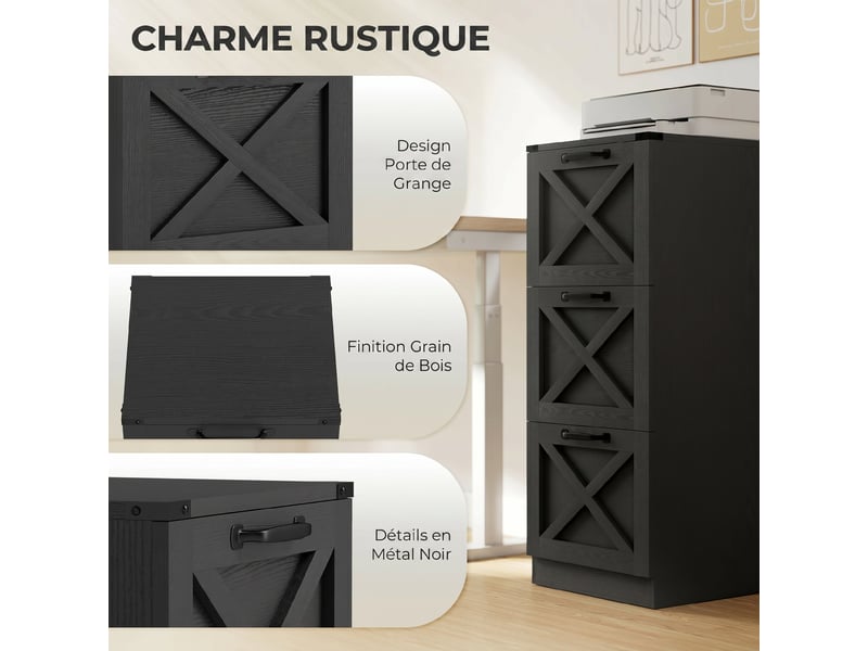  Caisson de bureau 3 tiroirs pour dossiers suspendus noir 40 x 40 x 101 cm  - Conforama D