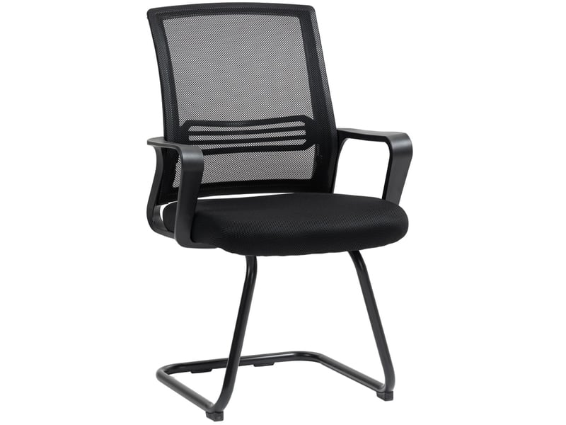  Lot de 2 chaises visiteur 58,5 x 57,5 x 93 cm – noires – dossier en maille et piètement luge métal  - Conforama A