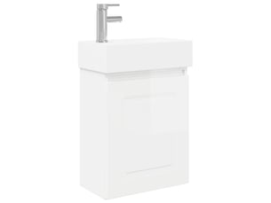Meuble de rangement salle de bain avec robinet blanc brillant shl2334