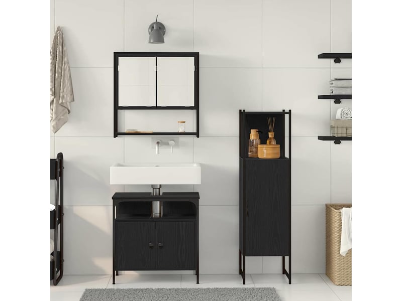 Ensemble de mobilier de salle de bain 3 pièces noir cf64490  - Conforama D