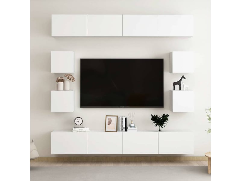  Ensemble de meubles tv - banc tv - meuble de rangement 8 pcs blanc bois d'ingénierie  - Conforama B