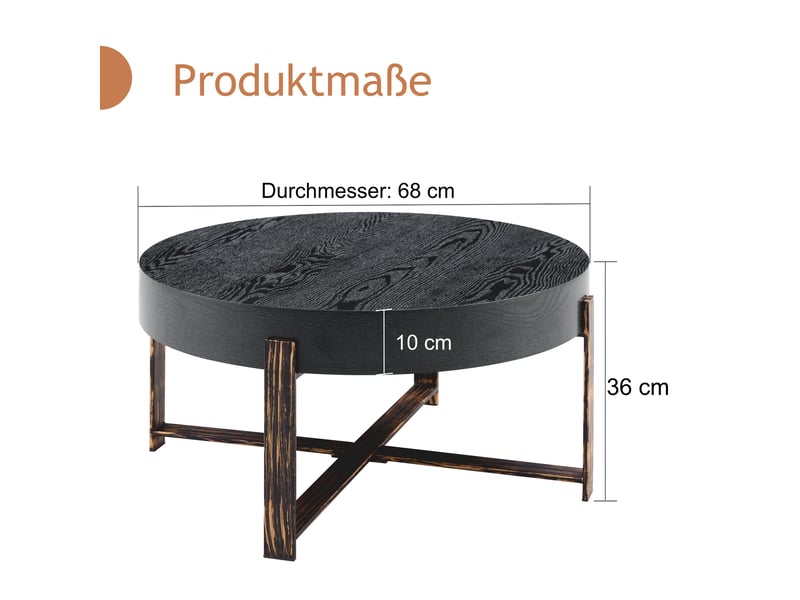  Table basse ronde avec plateau épais en mdf et piètement métal pour salon ø68×36 cm noir  - Conforama D