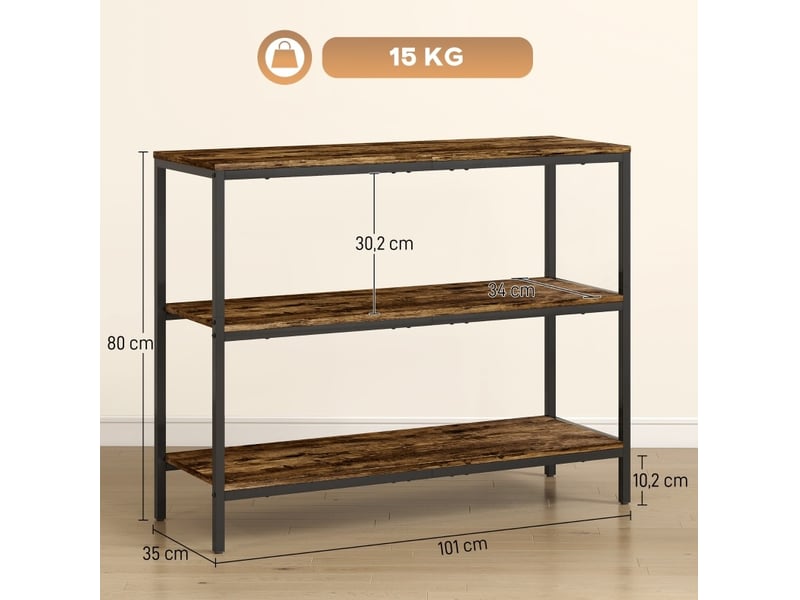  Console d'entrée 101x35x80 cm – marron rustique – style industriel – 3 niveaux de rangement en métal  - Conforama C
