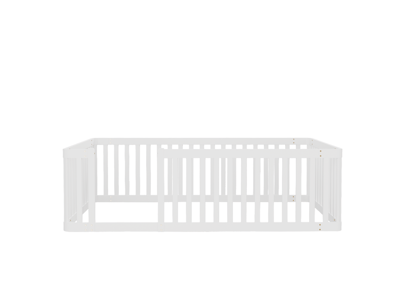 Lit enfant 90x200 cm, lit 1 place, barrière latérale semi-fermée, montage facile, bois, blanc, sans matelas ou sommier  - Conforama E