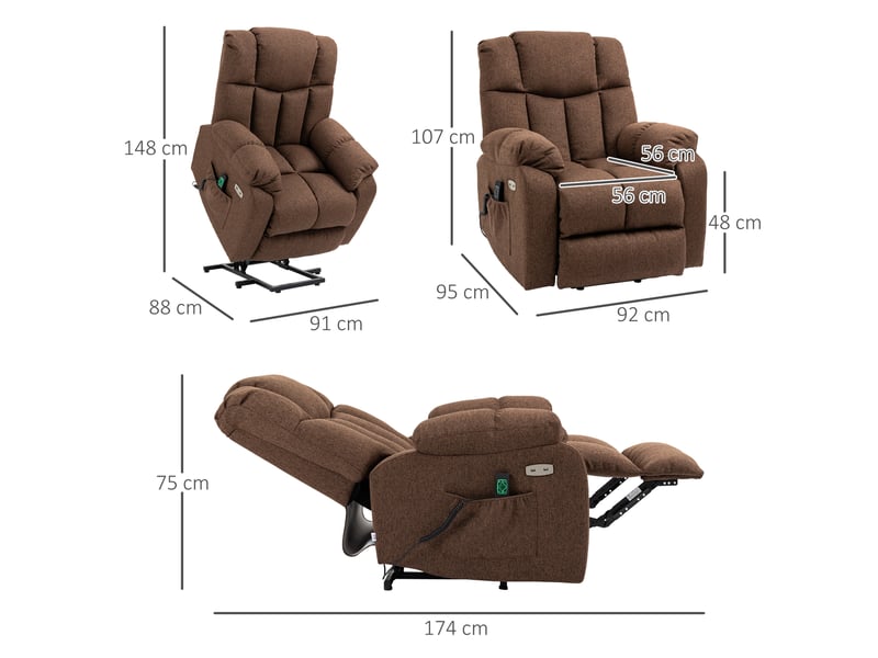  Fauteuil relax électrique avec aide au lever brun 92 x 95 x 107 cm  - Conforama C