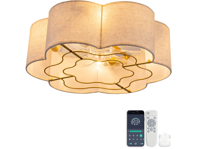  Brasseur d'air de plafond 50 cm contrôle via application et télécommande tissu et plastique cuivre  - Conforama B