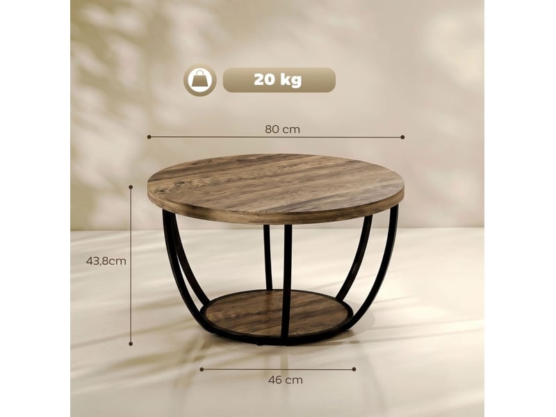  Table basse ronde 80 x 80 x 43,8 cm - marron et noir - 2 niveaux de rangement industriel  - Conforama C