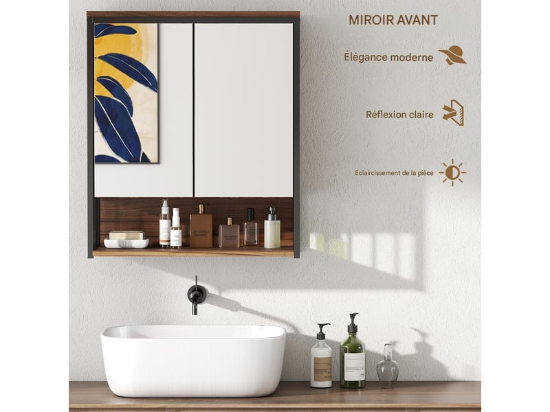  Armoire de toilette murale en mdf et panneau de particules marron 56x20x65 cm  - Conforama E