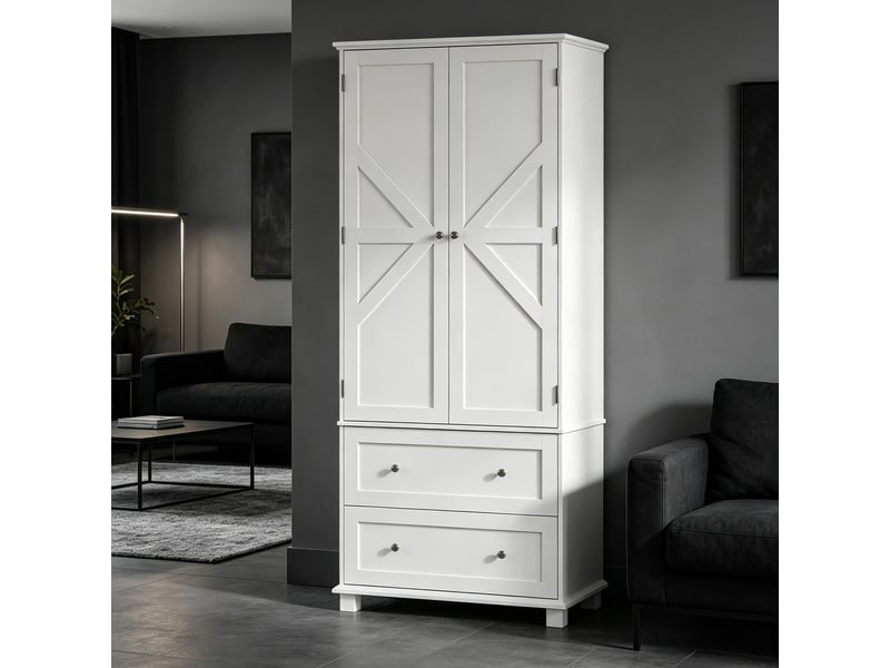  Buffet de cuisine haut 2 portes, 2 tiroirs, 6 rangements de porte, étagères réglables, blanc, 80 × 39,5 × 184,5 cm  - Conforama E