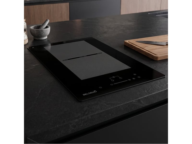 Plaque induction encastrable - zone modulable 3500w - domino - verre noir - booster - prise - marque française - Conforama B