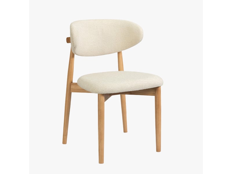  Lot de 2 chaises en tissu bouclette beige pieds en chêne massif clair  - Conforama E