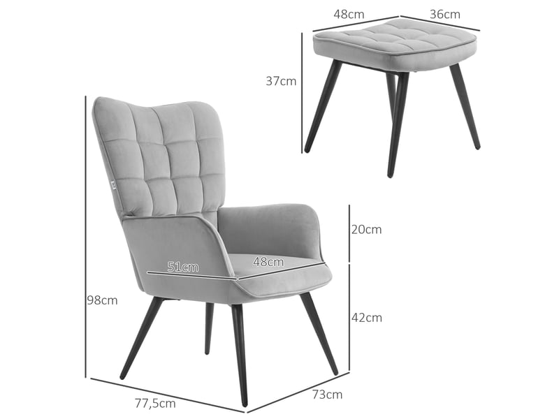  Fauteuil inclinable avec repose-pieds, fauteuil avec repose-pieds, ensemble 2 pièces, gris  - Conforama E