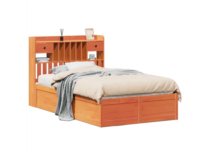 Lit double- lit adulte - cadre de lit sans matelas marron 135x190cm bois pin massif - Conforama A