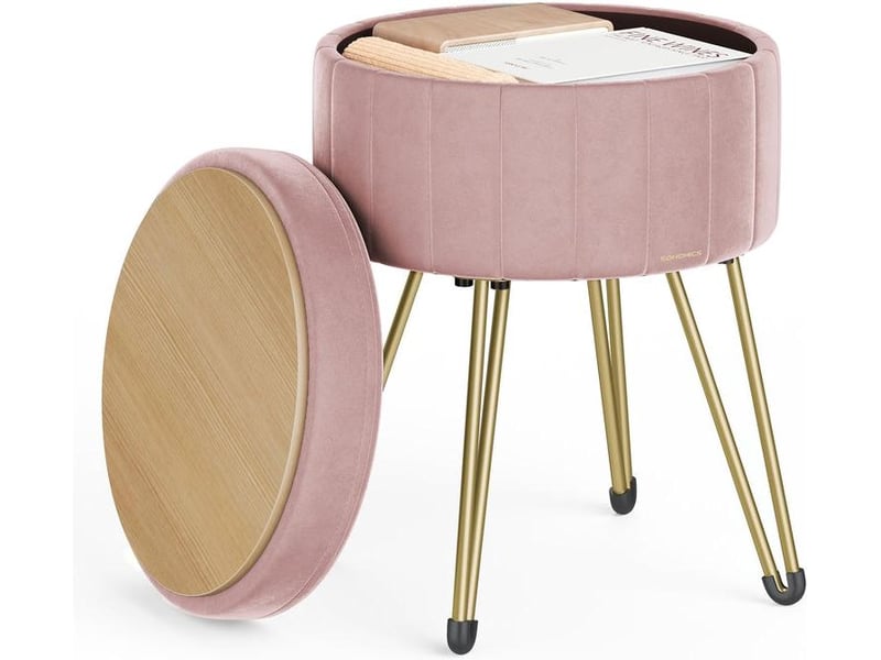 Tabouret rond avec espace de rangement 39 x 44,4 cm assise confortable style moderne dressing salon en velours rose bonbon 12_0011345  - Conforama A