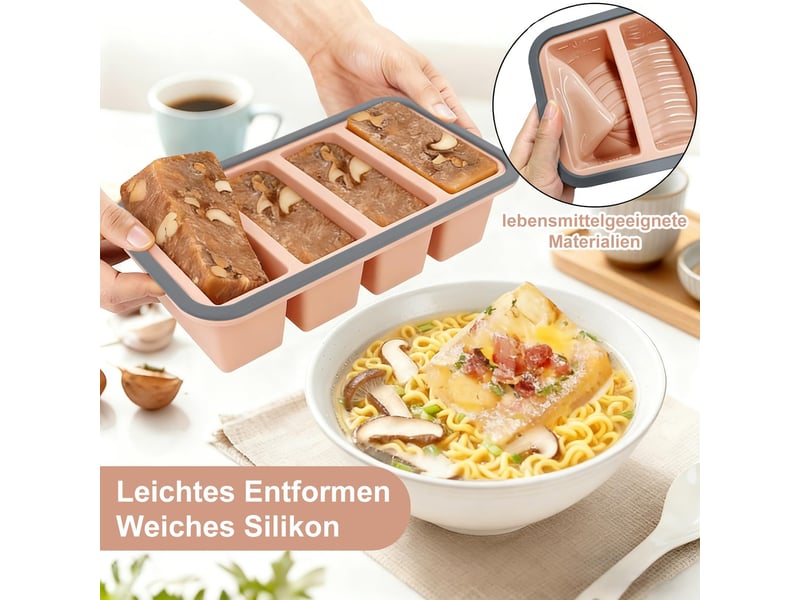  Moule à soupe en silicone avec couvercle, boîte à lunch compartimentée, 4 compartiments, 1000 ml, ensemble de 2 pièces, rose ZYS01847LHY - Conforama D