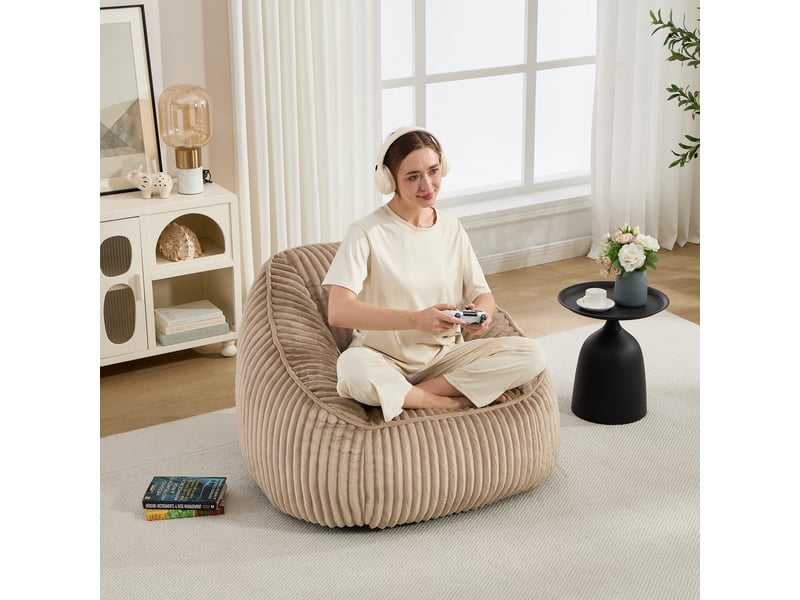 Fauteuil 1 place - 98x92x73cm - fauteuil pouf en mousse à mémoire de forme et peluche rayée - marron - Conforama D