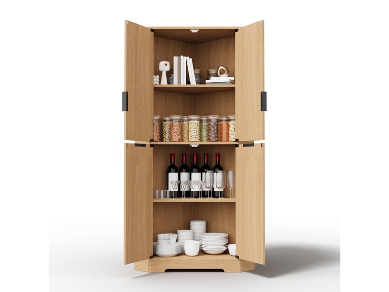 Armoire d'angle - 60 x 60 x 172 cm - bois chêne - meuble de rangement haut avec 4 portes et étagères réglables - Conforama A