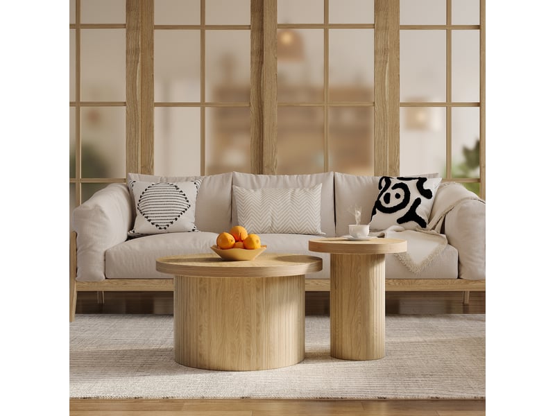 Ensemble de 2 tables basses rondes gigognes en mdf, naturel, 66x40 cm Fay Lum - Conforama R
