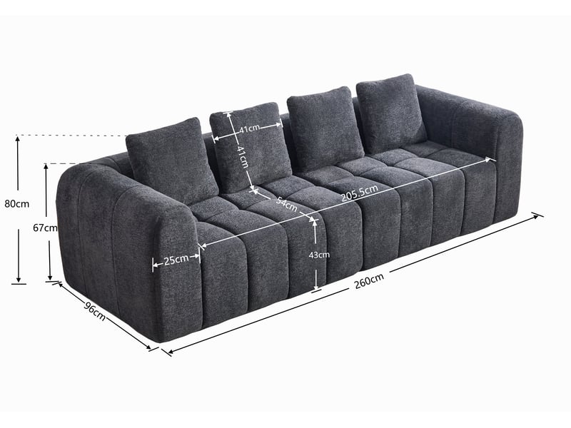 Canapé modulable 260x95,5 cm gris foncé tissu velours avec accoudoirs structure moderne salon contemporain - Conforama C