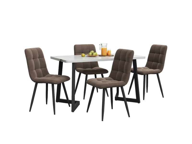  Ensemble table à manger 117x68x75 cm avec 4 chaises velours marron  - Conforama A