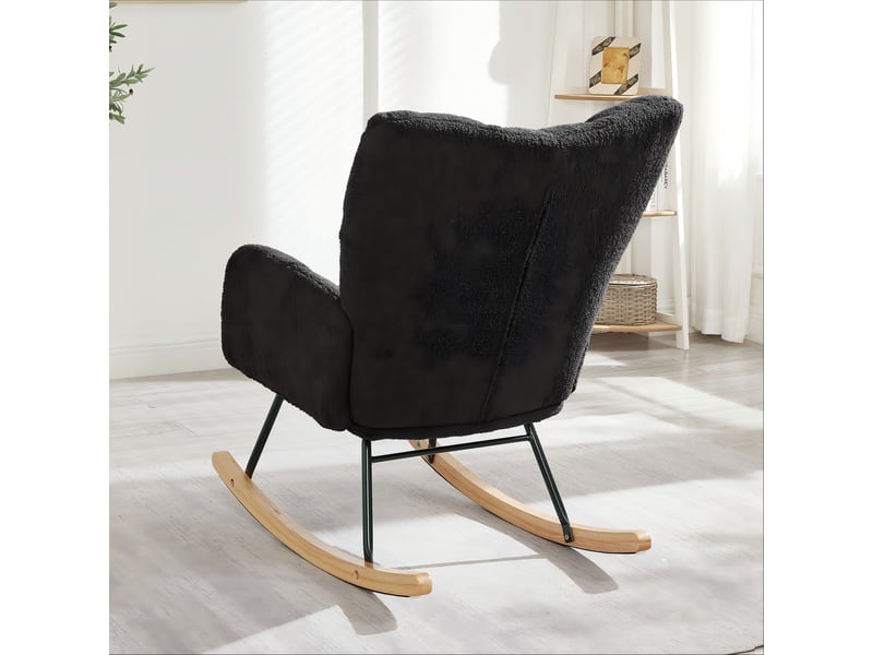  Fauteuil à bascule moderne 69x89x101 cm design scandinave avec pieds en bois et métal  - Conforama R