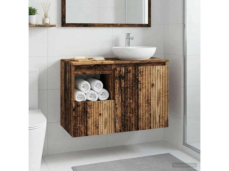  Armoire de salle de bain, meuble de rangement bois ancien 30x41x50 cm  - Conforama B